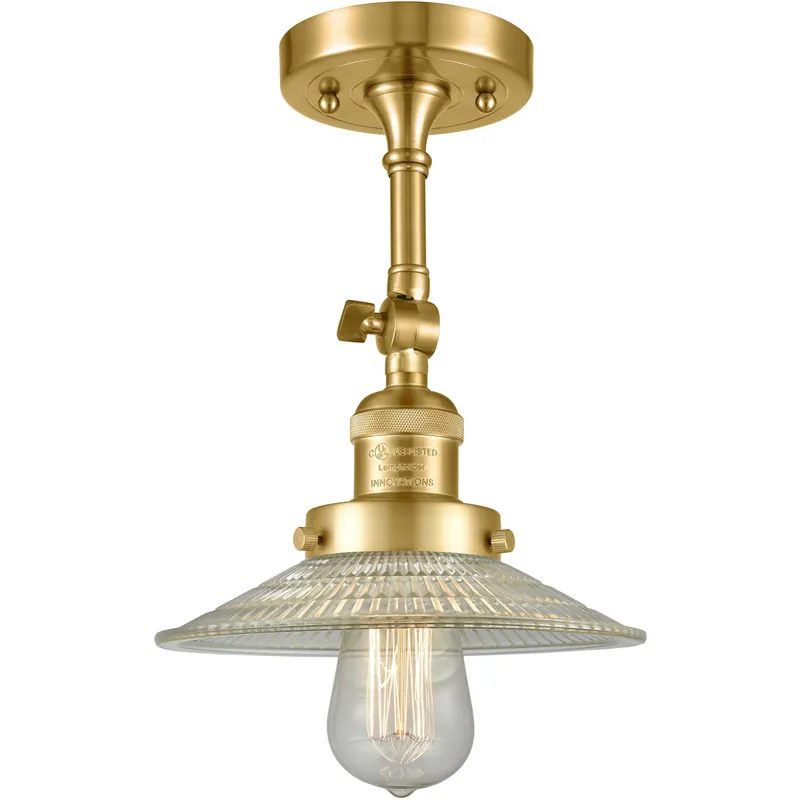 Franklin Restoration Halophane 1 Light 9 inch Satin Gold Semi-Flush Mount Ceiling Light in Clear Halophane Glass, Franklin Restoration Warranty Included