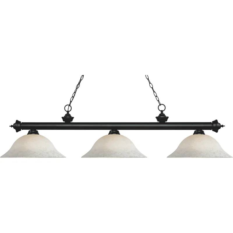 Riviera 3 Light 59 inch Matte Black Billiard Ceiling Light in White Mottle Glass, 17.95 Genuine