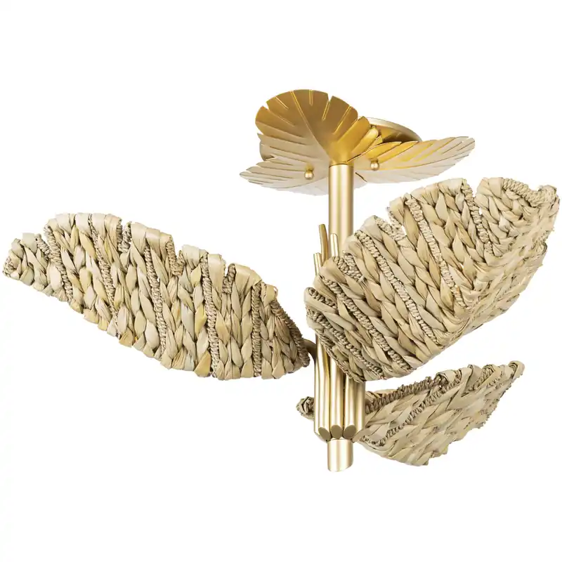 Banana Leaf 3 Light 24.25 inch French Gold with Natural Seagrass Semi-Flush Ceiling Light Flash Sale