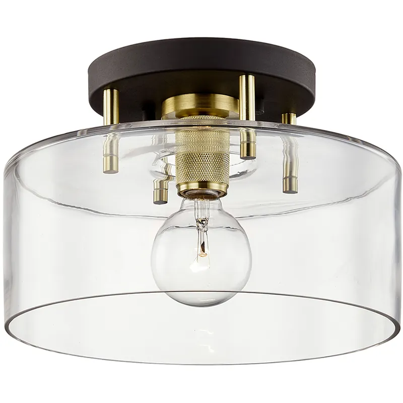 Crafted Bergamot Station 1 Light 12.25 inch Bronze And Brass Semi Flush Ceiling Light