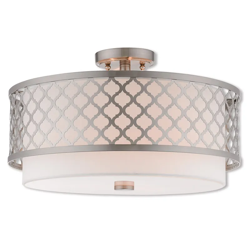 Warranty Included Arabesque 3 Light 18 inch Brushed Nickel Semi-Flush Mount Ceiling Light