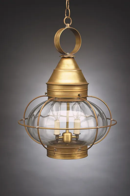 Onion 3 Light 15 inch Antique Copper Hanging Lantern Ceiling Light in Optic Glass, Candelabra Mega Sale