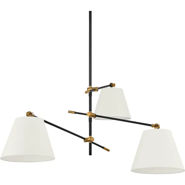 Navin 3 Light 52.5 inch Patina Brass/Textured Black Chandelier Ceiling Light Modern