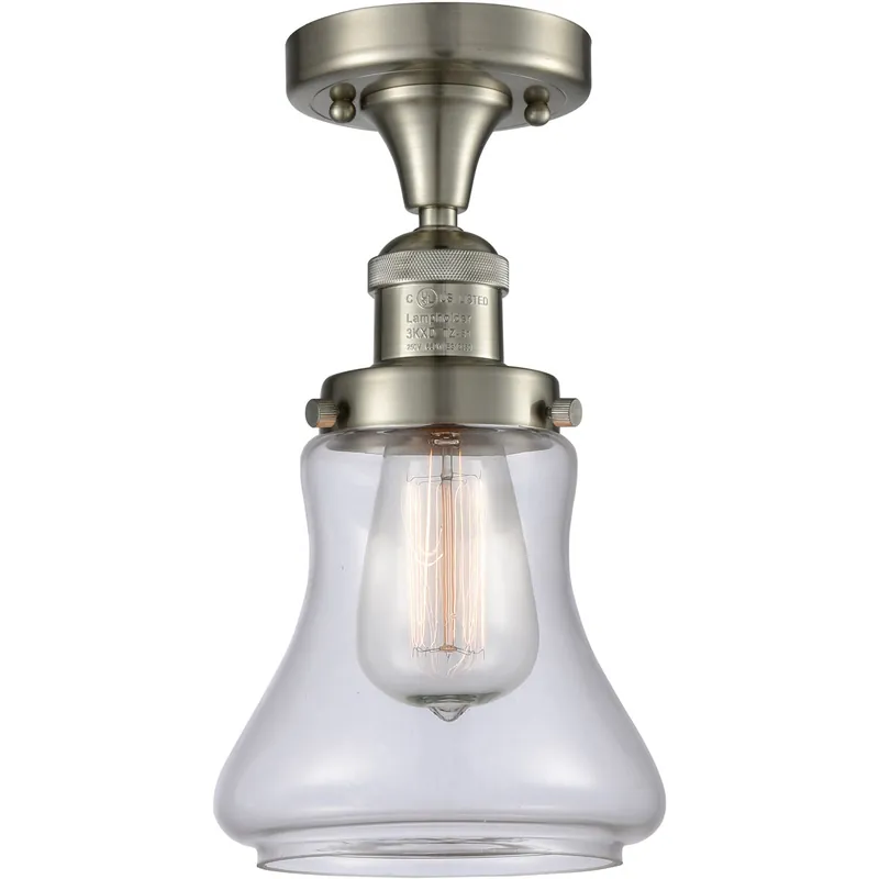Flash Sale Franklin Restoration Bellmont 1 Light 6 inch Brushed Satin Nickel Semi-Flush Mount Ceiling Light in Clear Glass, Franklin Restoration