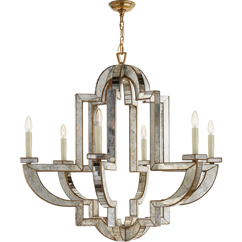 In Demand Niermann Weeks Lido 6 Light 38.25 inch Antique Mirror with Antique Brass Chandelier Ceiling Light, Large