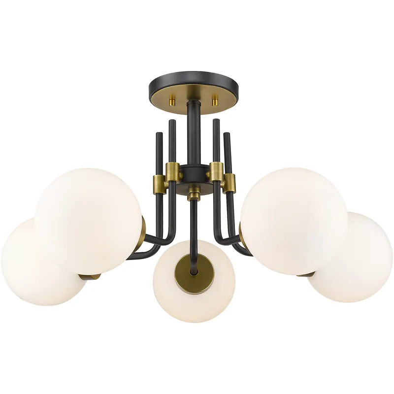 Special Offer Parsons 5 Light 27 inch Matte Black and Olde Brass Semi Flush Mount Ceiling Light
