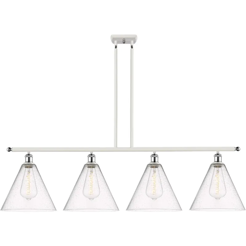 Exclusive Offer Ballston Ballston Cone LED 50.25 inch White and Polished Chrome Island Light Ceiling Light in Seedy Glass