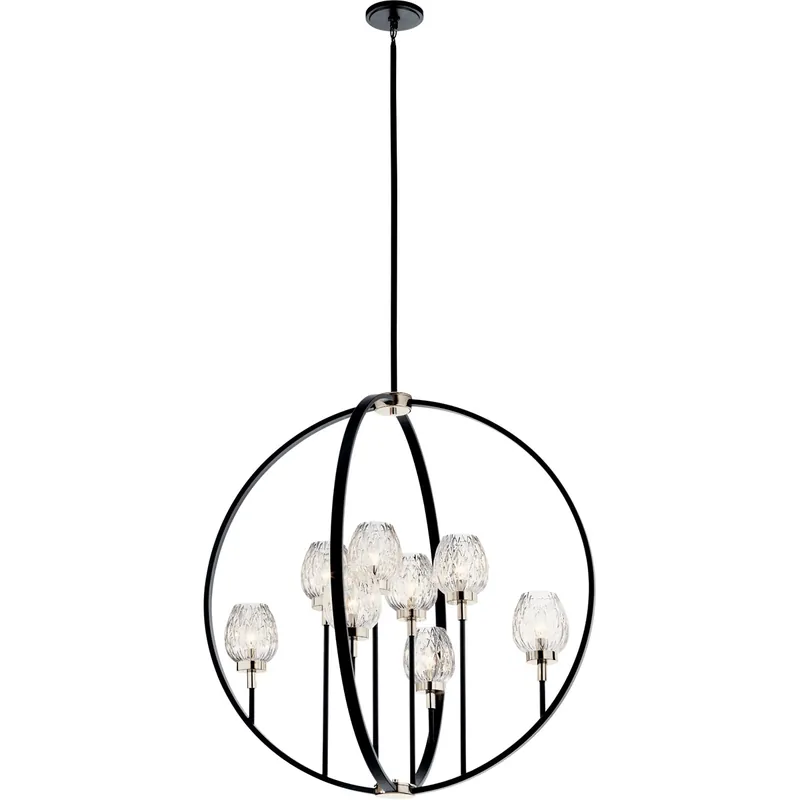 Buy Online Moyra 8 Light 36 inch Black Chandelier 1 Tier Large Ceiling Light, Large