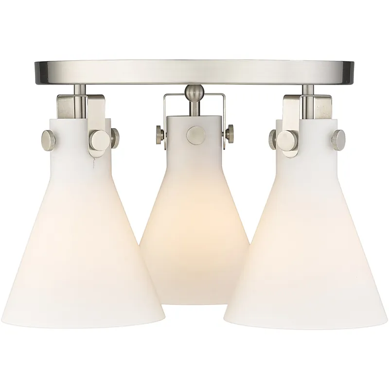 Newton Cone 3 Light 19.63 inch Satin Nickel Flush Mount Ceiling Light in Matte White Glass Warranty Included