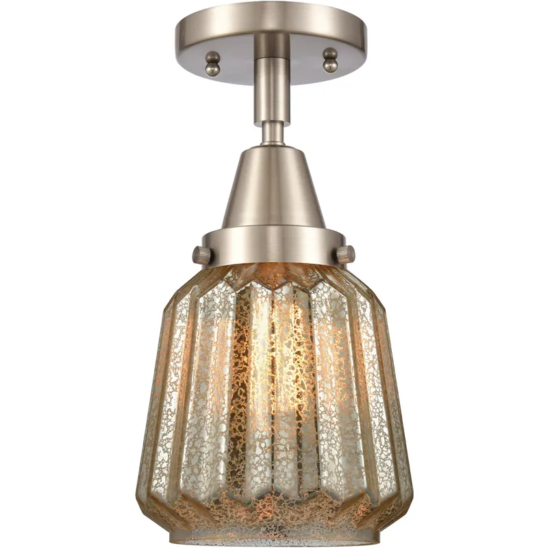 Instant Buy Franklin Restoration Chatham LED 6 inch Brushed Satin Nickel Flush Mount Ceiling Light in Mercury Glass