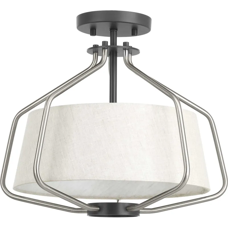Hangar 2 Light 16 inch Brushed Nickel Semi-Flush Mount Convertible Ceiling Light, Design Series Brand New