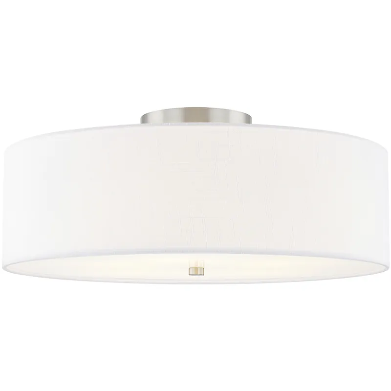 Textile Collection 5 Light 24 inch Brushed Nickel Semi Flush Ceiling Light in White, Classic Family Premium