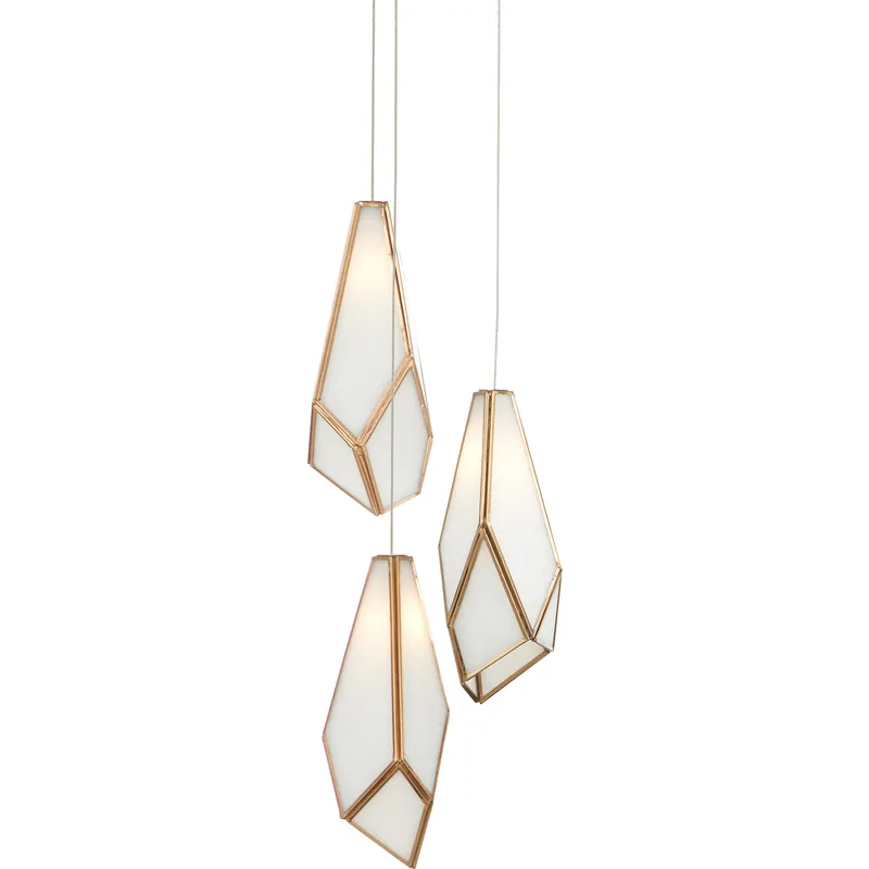 High Quality Glace 3 Light 9.5 inch White and Antique Brass with Silver Multi-Drop Pendant Ceiling Light