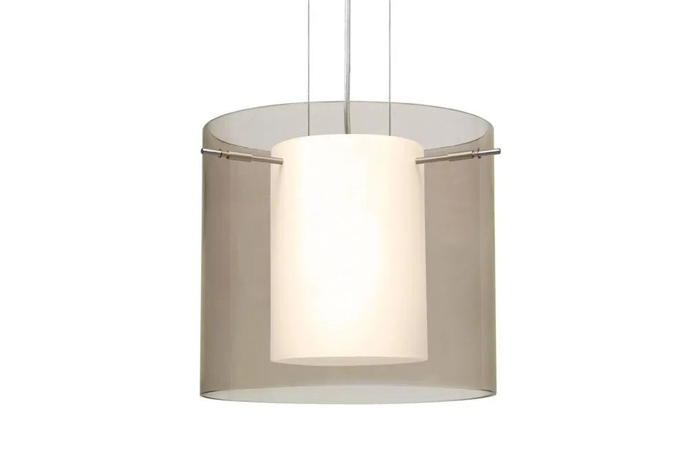 Direct From Factory Pahu 1 Light Satin Nickel Pendant Ceiling Light in Transparent Smoke/Opal Glass, Incandescent