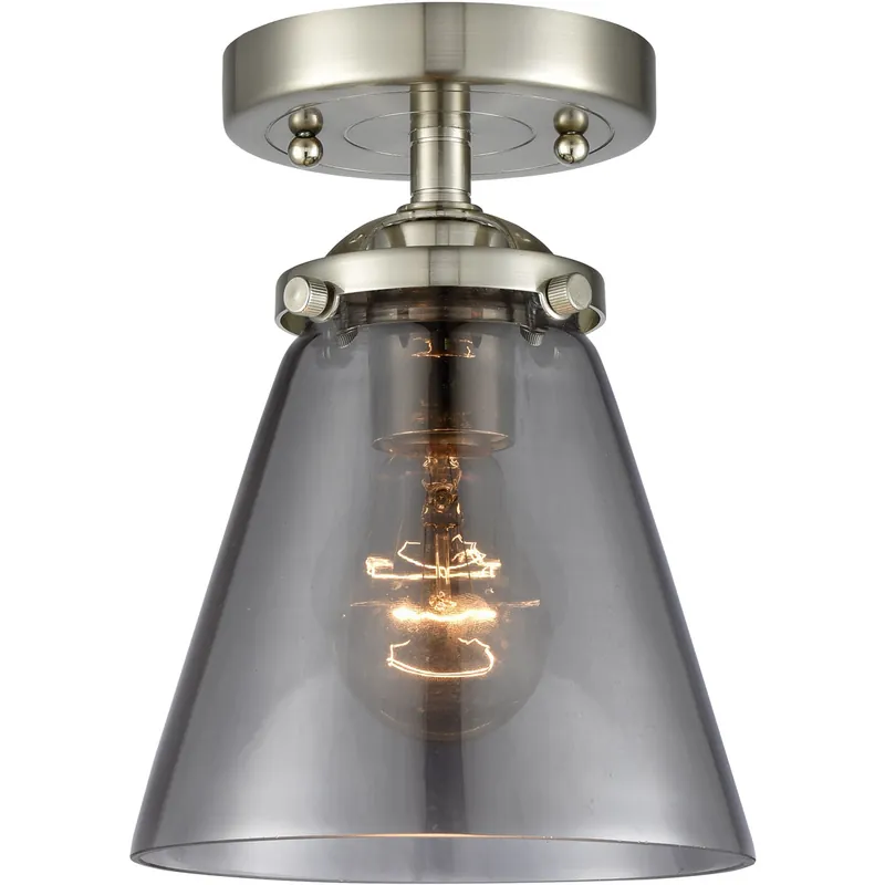 Express Delivery Nouveau Small Cone LED 6 inch Brushed Satin Nickel Semi-Flush Mount Ceiling Light in Plated Smoke Glass, Nouveau