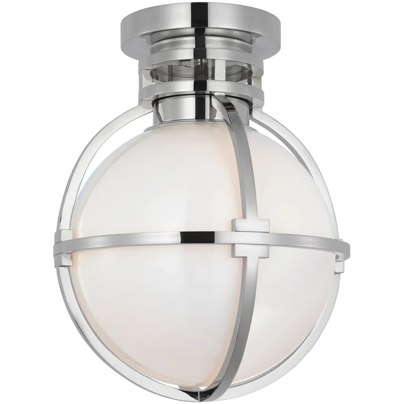 Free Delivery Chapman & Myers Gracie LED 10 inch Polished Nickel Captured Globe Flush Mount Ceiling Light