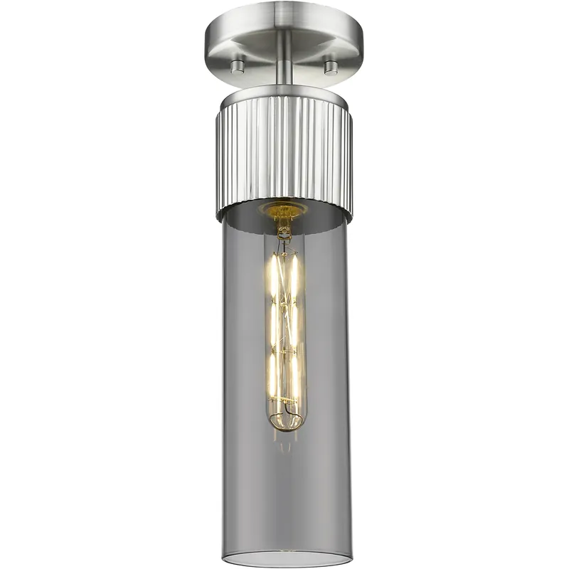 Bolivar 1 Light 4 inch Satin Nickel Flush Mount Ceiling Light in Plated Smoke Glass Factory Price