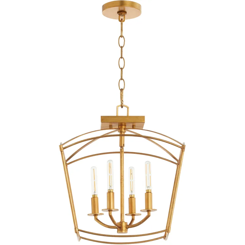 Mantle 4 Light 14.5 inch Gold Leaf Dual Mount Pendant Ceiling Light Next Day Delivery