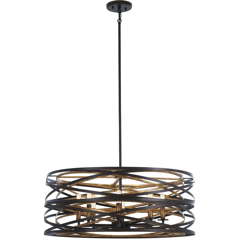 Vortic Flow 8 Light 28 inch Dark Bronze/Mosaic Gold Pendant Ceiling Light Fan Favorite