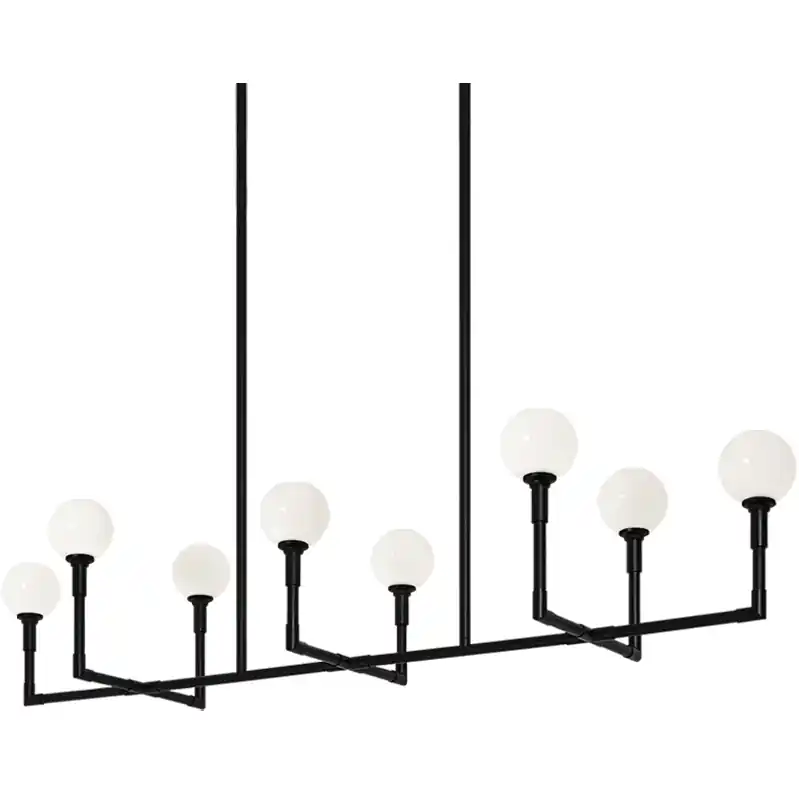 Candlestix 8 Light 18.13 inch Black Chandelier Ceiling Light in Black and Opal Glass Buy Direct