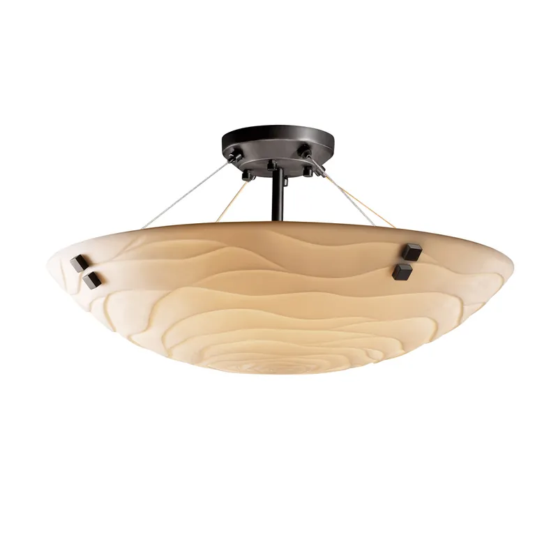 Porcelina LED 27 inch Dark Bronze Semi-Flush Ceiling Light in 5000 Lm LED, Concentric Circles, Waves, Round Bowl, Finials Save Now
