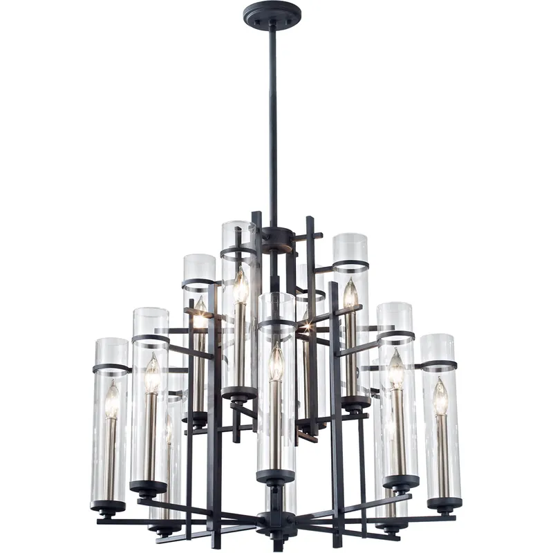 Wholesale Ethan 12 Light 30 inch Antique Forged Iron / Brushed Steel Chandelier Ceiling Light, Extra Large
