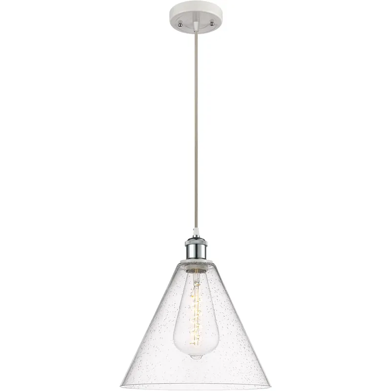 Ballston Cone LED 12 inch White and Polished Chrome Mini Pendant Ceiling Light in Seedy Glass Luxury