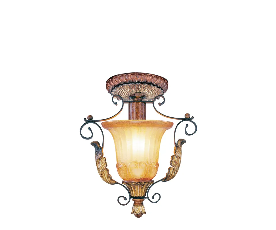 Deal Villa Verona 1 Light 10.25 inch Verona Bronze with Aged Gold Leaf Accents Semi-Flush Mount Ceiling Light