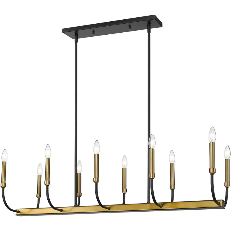 Haylie 10 Light 44 inch Matte Black and Olde Brass Linear Chandelier Ceiling Light Special Discount