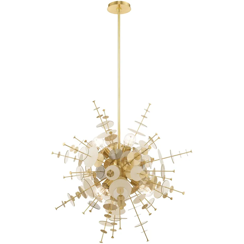 Circulo 6 Light 30 inch Satin Brass Pendant Chandelier Ceiling Light Top Pick