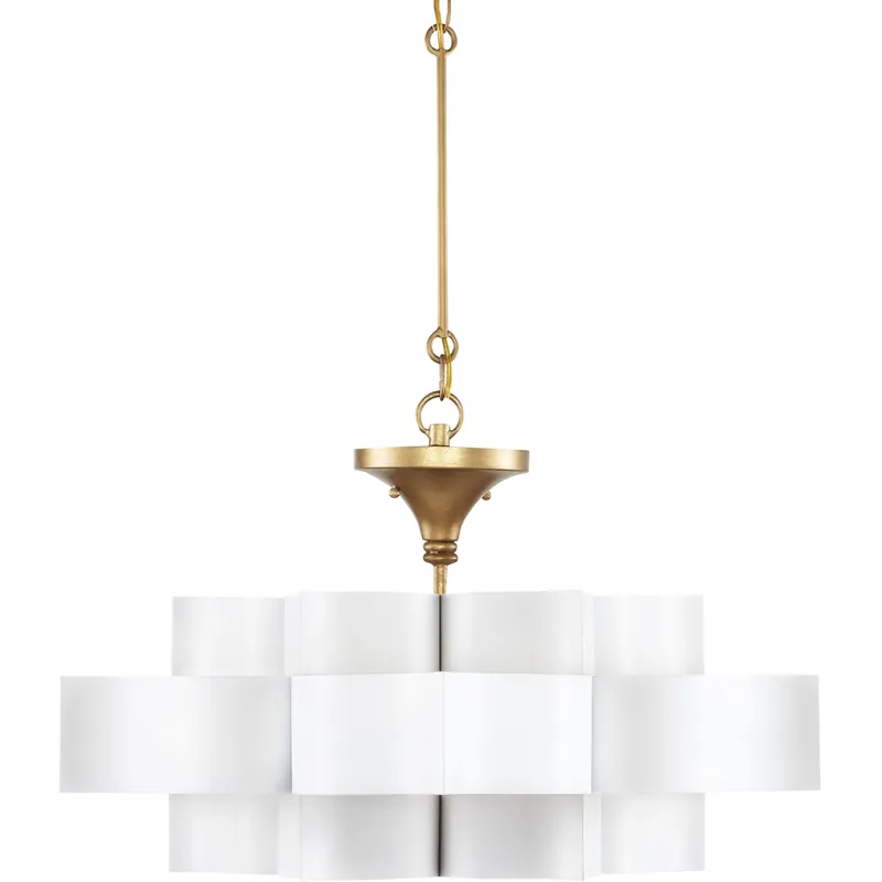 Original Grand Lotus 1 Light 20.25 inch Sugar White/Comtemoprary Gold Leaf Chandelier Ceiling Light, Small, Convertible to Semi-Flush