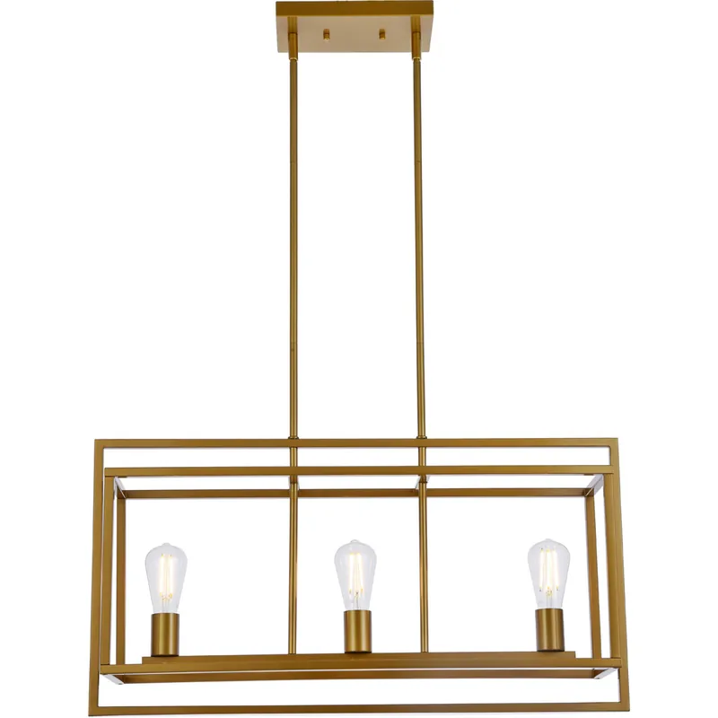 Viral Voir 3 Light 30 inch Brass Linear Pendant Ceiling Light