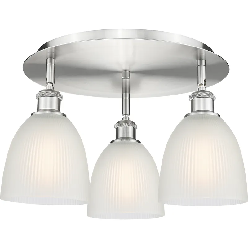 Free Delivery Castile 3 Light 17.75 inch Satin Nickel Flush Mount Ceiling Light in White