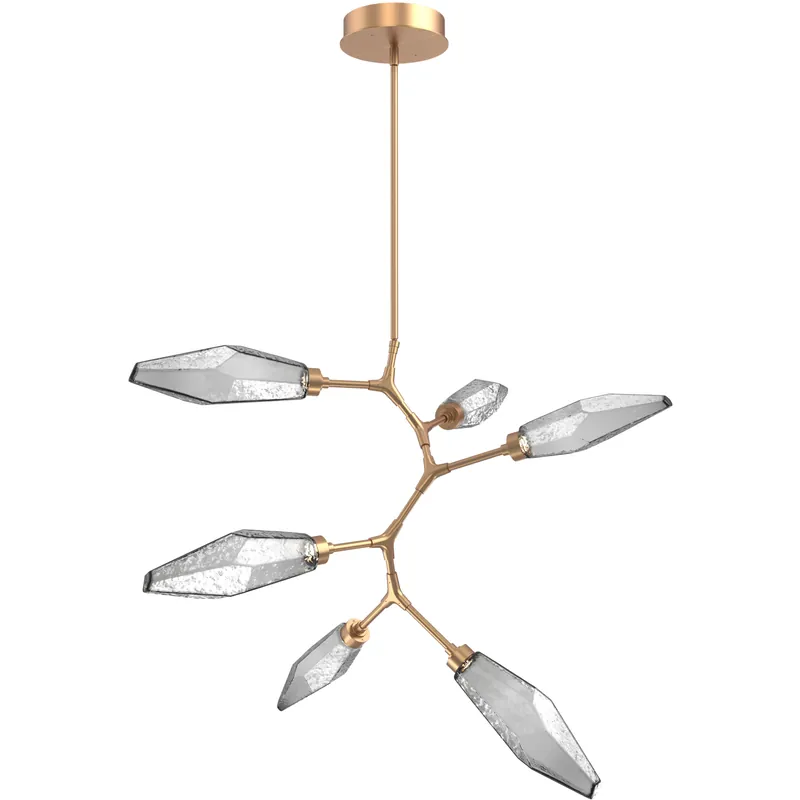 Fresh Stock Rock Crystal LED 38.8 inch Novel Brass Chandelier Ceiling Light in Chilled Smoke, 2700K LED, Modern Vine