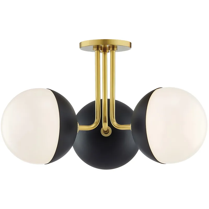 Discount Renee 3 Light 20 inch Aged Brass / Black Semi Flush Ceiling Light in Aged Brass and Black