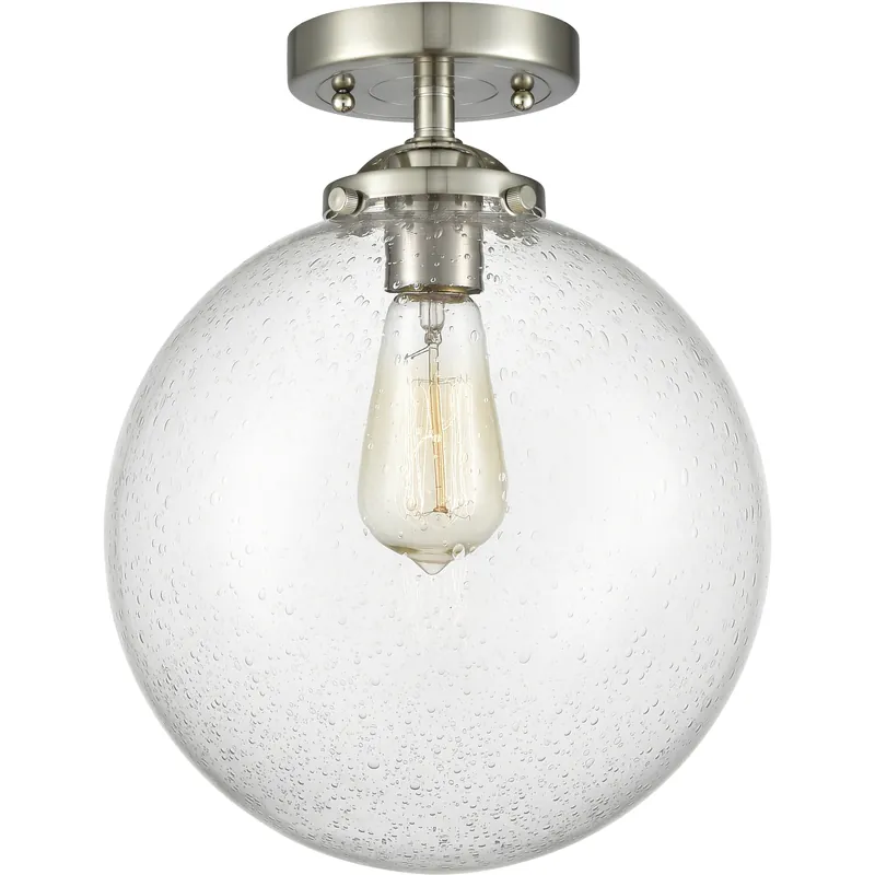 Nouveau X-Large Beacon 1 Light 10 inch Brushed Satin Nickel Semi-Flush Mount Ceiling Light in Seedy Glass, Nouveau One Day Deal