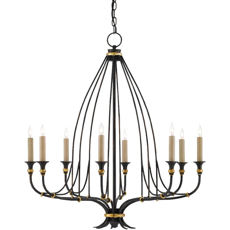Get Yours Folgate 8 Light 29 inch French Black/Gold Leaf Chandelier Ceiling Light, Small