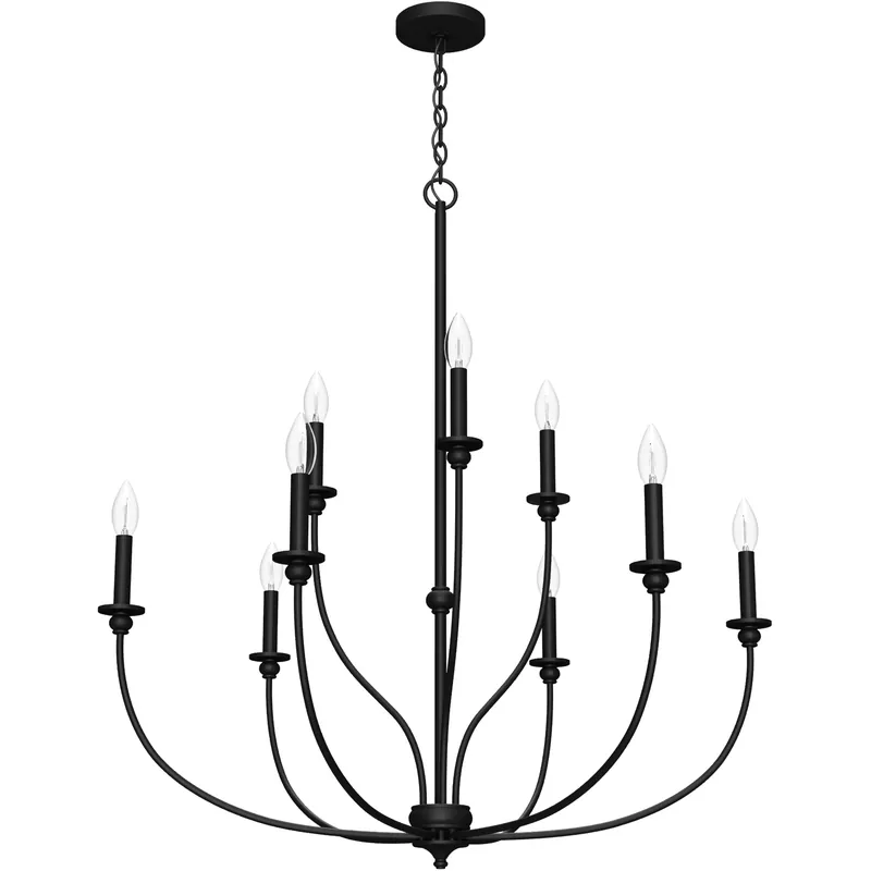 Best Seller Southcrest 9 Light 36 inch Flat Matte Black 2-Tier Chandelier Ceiling Light
