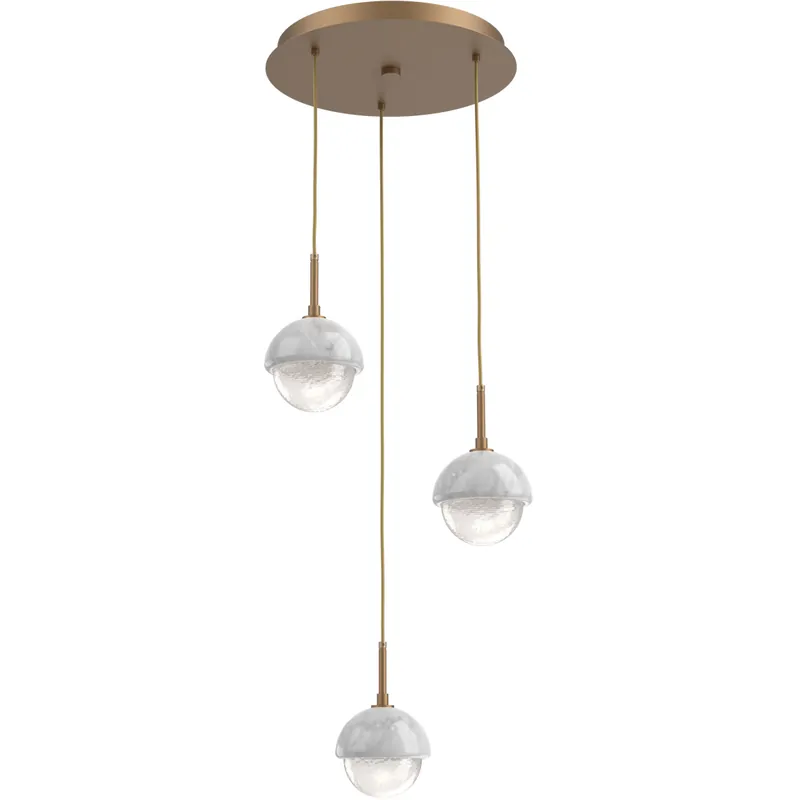 Certified Cabochon LED Novel Brass with White Marble Pendant Chandelier Ceiling Light in 2700K LED, Opal White