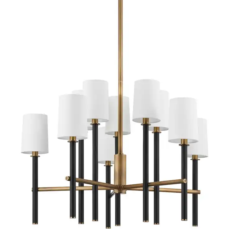Belvedere 1 Light 32 inch Patina Brass/Textured Black Chandelier Ceiling Light Next Day Delivery