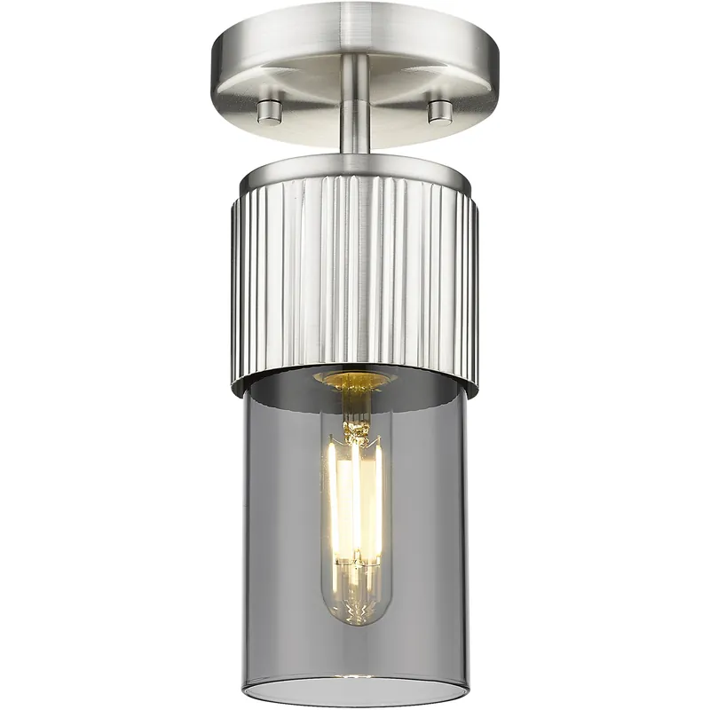 Fan Favorite Bolivar 1 Light 4 inch Satin Nickel Flush Mount Ceiling Light in Plated Smoke Glass