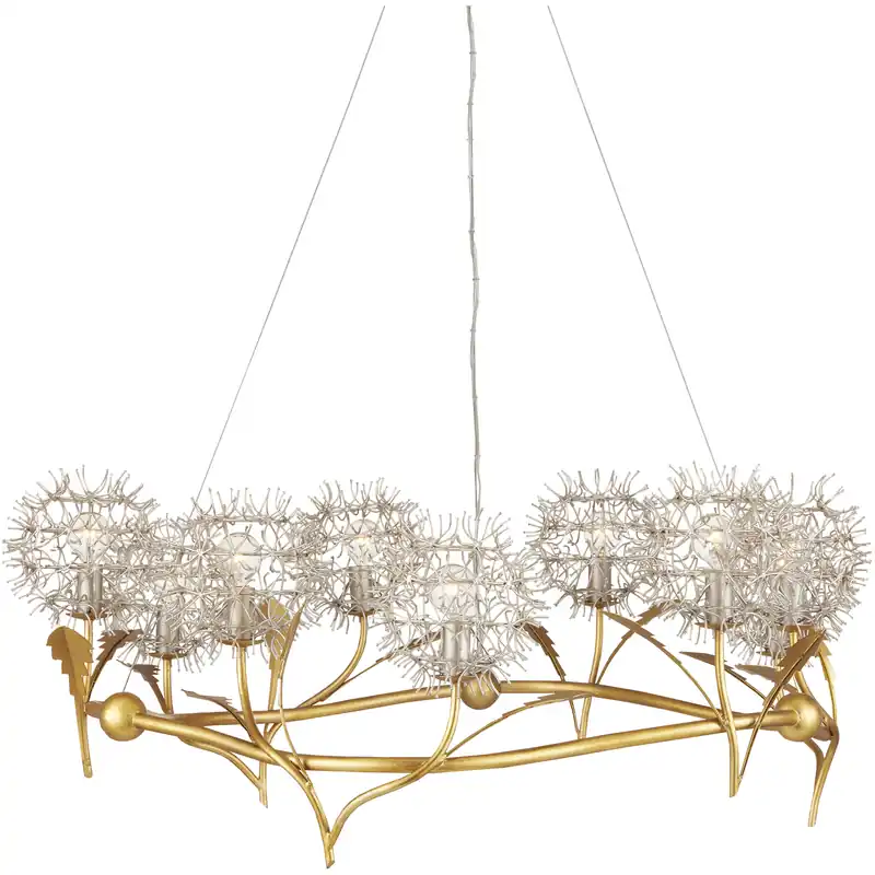 Dandelion 9 Light 38.5 inch Silver and Contemporary Gold Leaf Chandelier Ceiling Light Weekend Sale