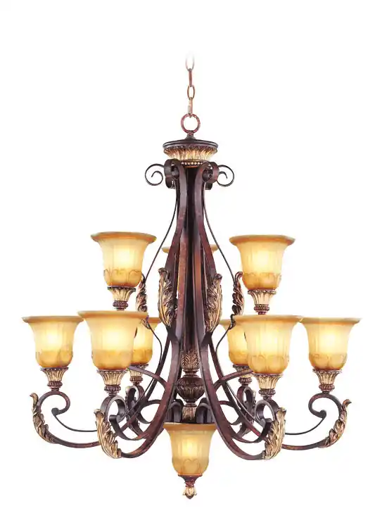 Exclusive Offer Villa Verona 10 Light 33 inch Verona Bronze with Aged Gold Leaf Accents Chandelier Ceiling Light