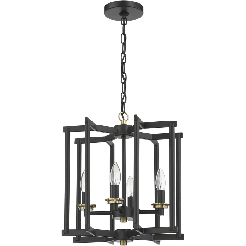 Flash Sale Avante Grand 4 Light 14 inch Flat Black and Satin Brass Cage Foyer Light Ceiling Light