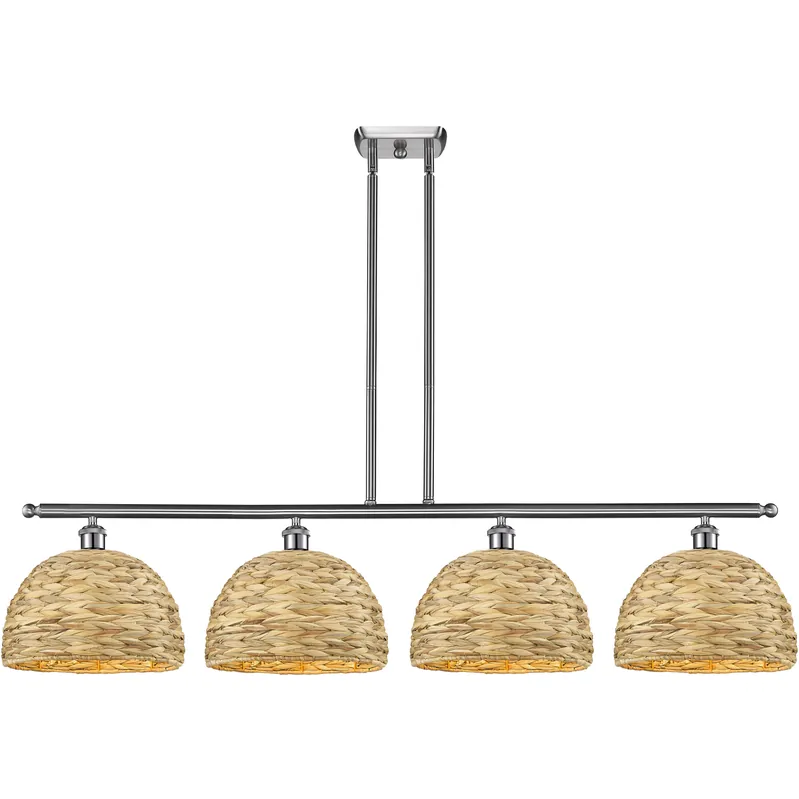 Woven Rattan Island Light Ceiling Light in Satin Nickel Special Offer