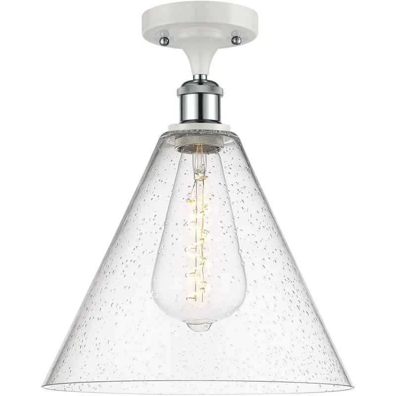 Ballston Cone 1 Light 12 inch White and Polished Chrome Semi-Flush Mount Ceiling Light in Seedy Glass Discount