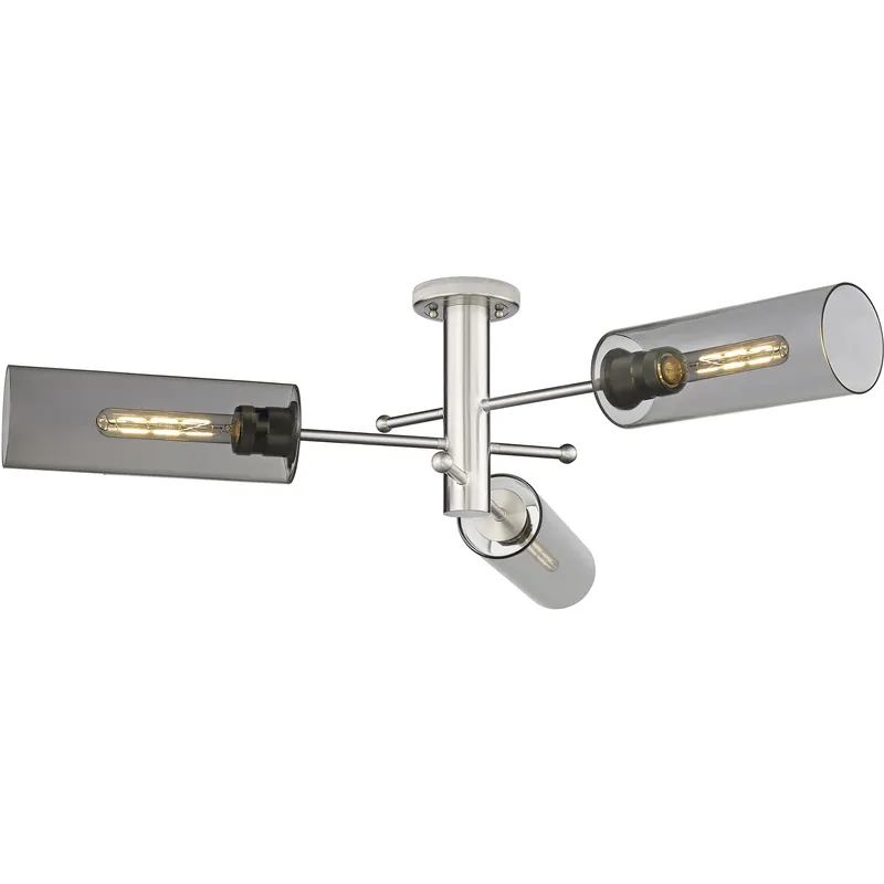 Crown Point 3 Light 39.25 inch Satin Nickel Flush Mount Ceiling Light in Light Smoke Glass Wholesale