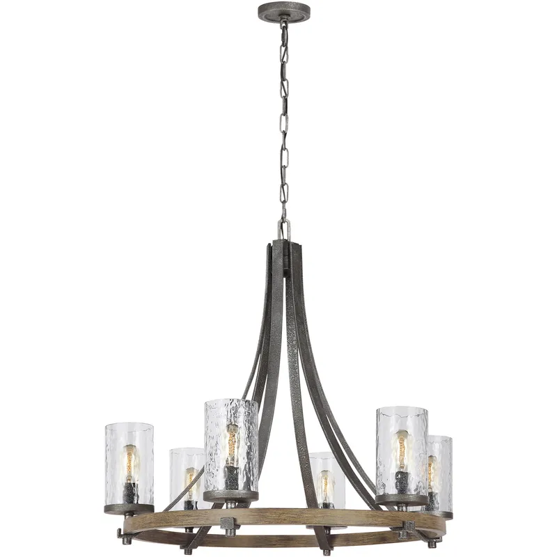 One Day Deal Sean Lavin Angelo 6 Light 30.5 inch Distressed Weathered Oak / Slate Grey Metal Chandelier Ceiling Light