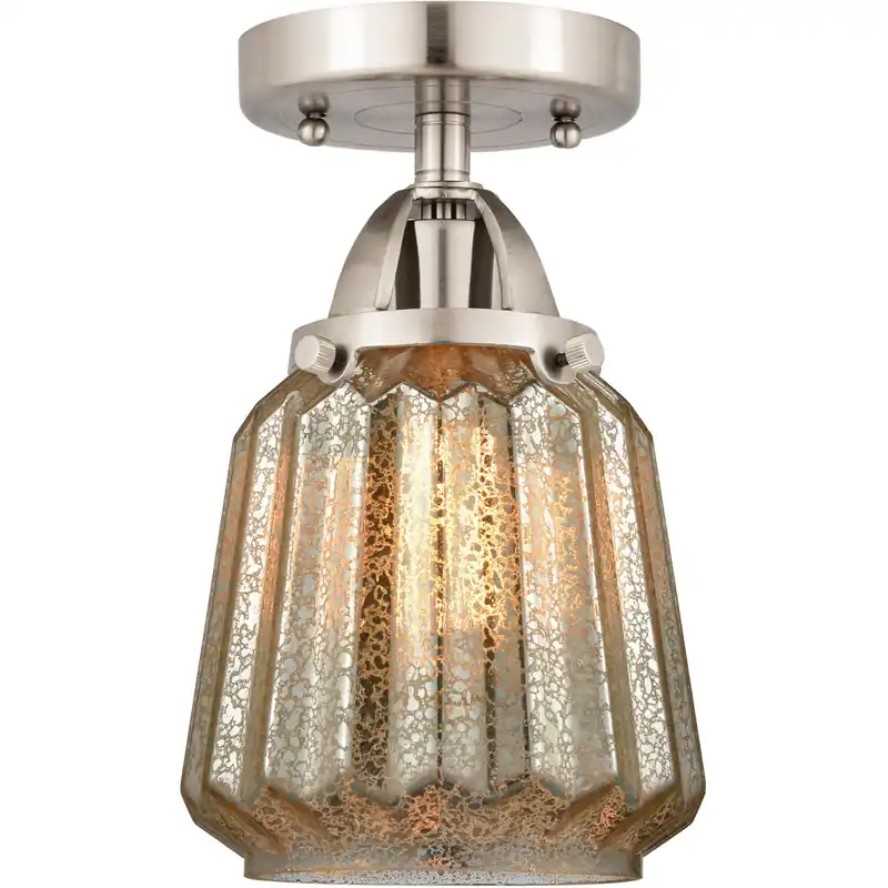 One Day Deal Nouveau 2 Chatham LED 6 inch Brushed Satin Nickel Semi-Flush Mount Ceiling Light in Mercury Glass