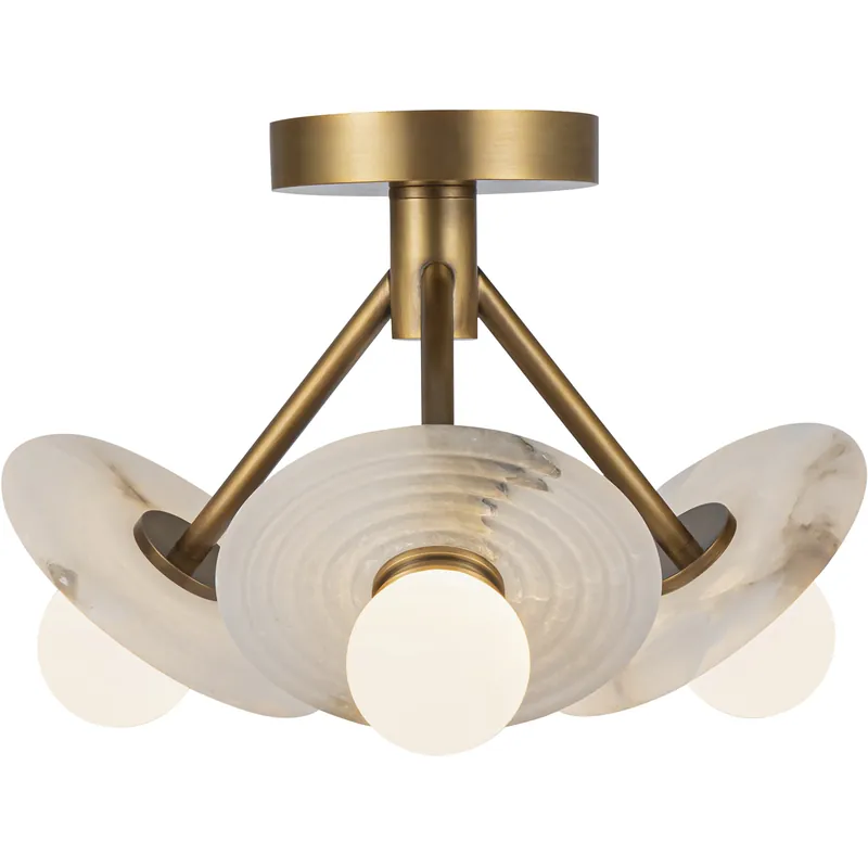 Super Sale Dahlia LED 13 inch Vintage Brass Semi-Flush Mount Ceiling Light